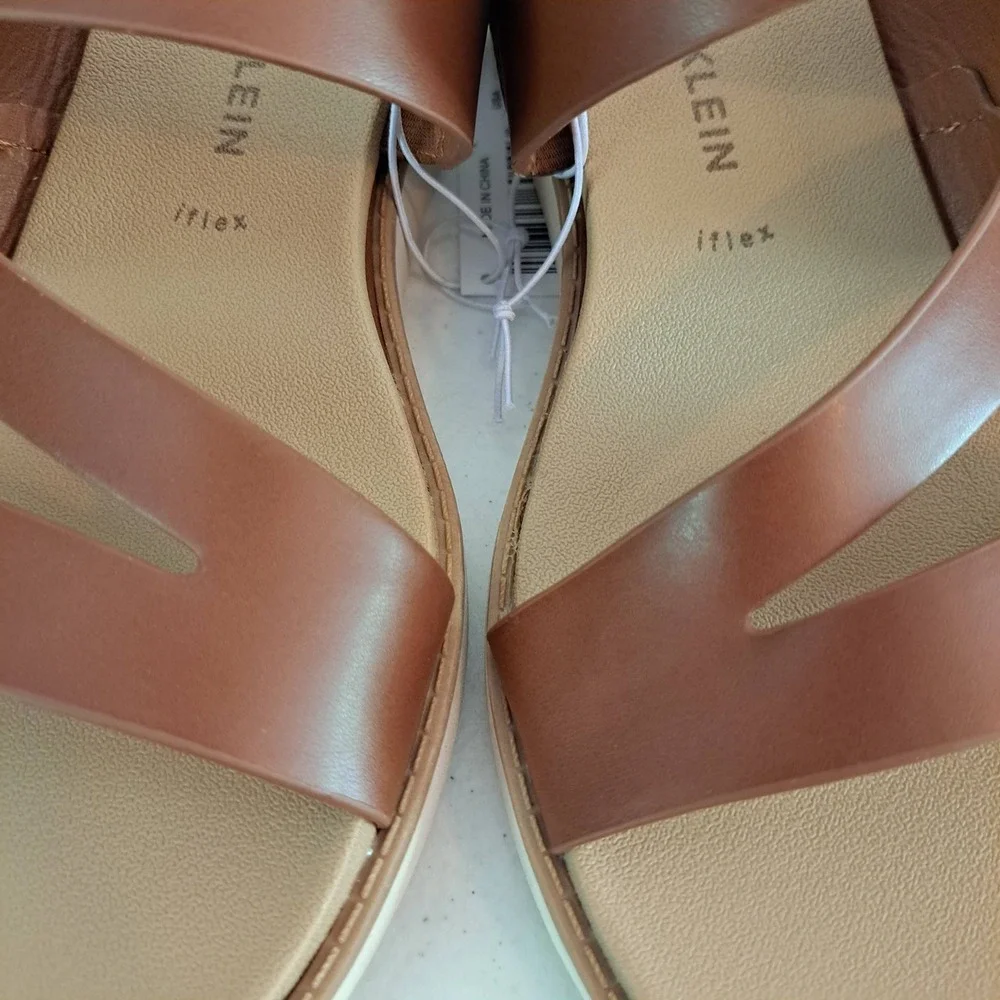 Anne Klein iFlex Wedge Sandals Womens 7.5 Cognac New Buckle Strappy 1247-630